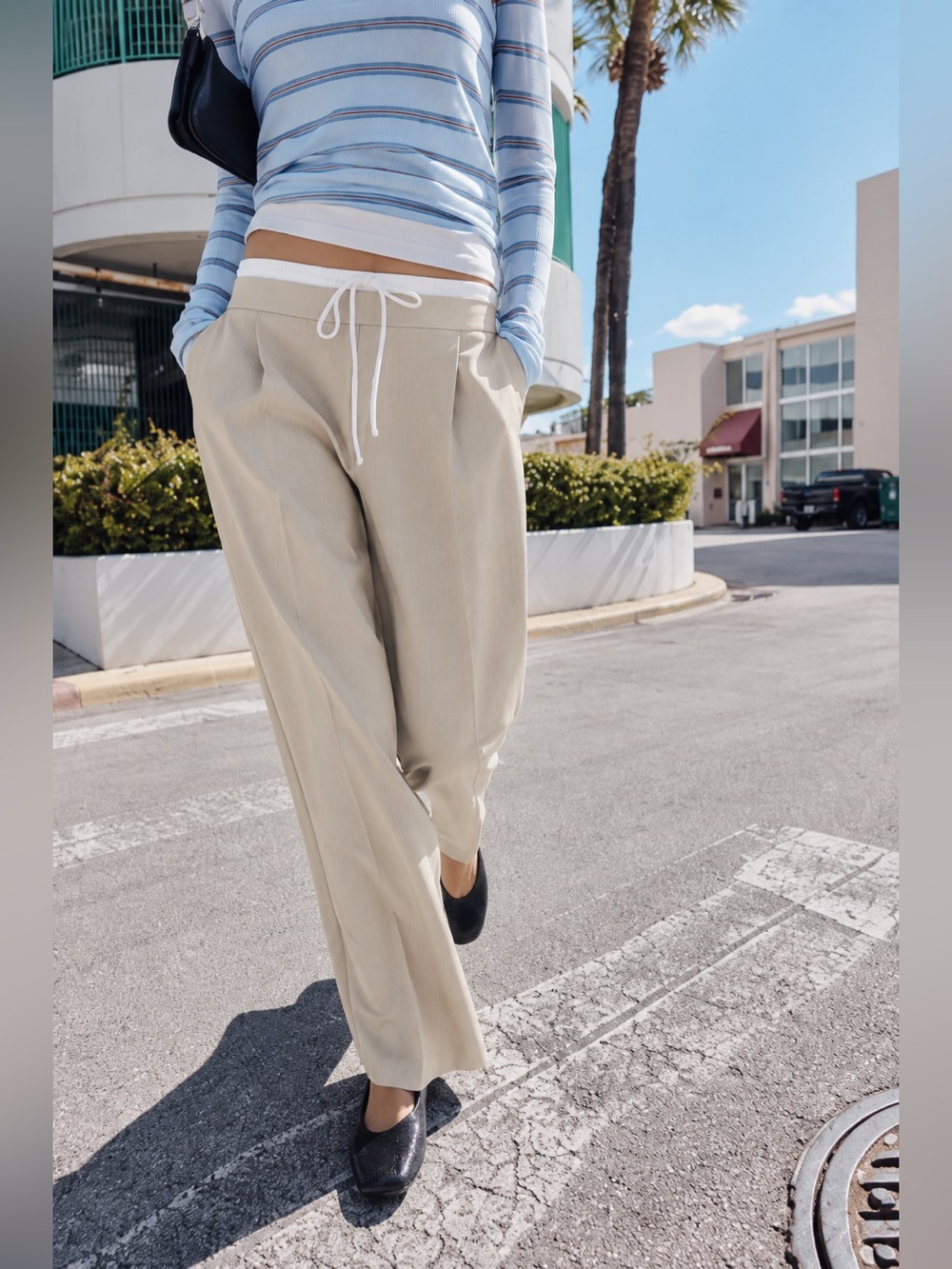 Zara NWT Wide Leg Double Waistband Pants Beige Y2K
